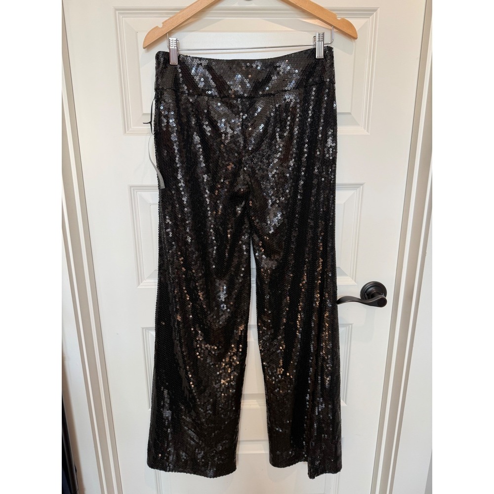 White House Black Market Legacy Black Sequin Wide Leg Pants Size 4R New